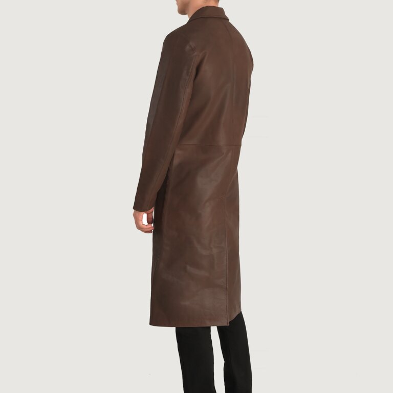 Mens Mateo Brown Leather Single Breasted Coat Tilted Back-8-1704114161451
